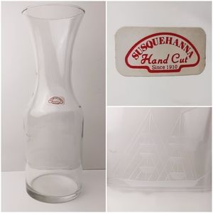 🍒 SUSQUEHANNA Hand Cut Glass Wine Carafe Clipper Pattern Sail Boat Vintage MCM